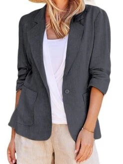 Lapel Collar Plain Loose Blazer -Zolucky Sales Store a79419d7ce41f3bf8fbb9d5e2a88469e