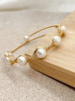 Elegant Freshwater Pearl 14k Gold Filled Wire Wound Adjustable Bracelet