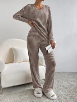 Plain V Neck Long Sleeve Top With Pants Loose Casual Two-Piece Set 31 Plain V Neck Long Sleeve Top With Pants Loose Casual Two-Piece Set -Zolucky Sales Store a85d3d0aade98c110263844042f7be27