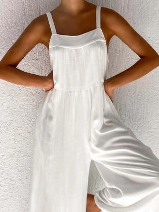 Plain Loose Casual Cotton-Blend Jumpsuit & Romper 2 Plain Loose Casual Cotton-Blend Jumpsuit & Romper - Image 2