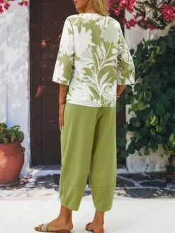 Casual Leaf Asymmetrical Collar Two-Piece Set -Zolucky Sales Store a8a2c091312989839d8040840ed6b57d