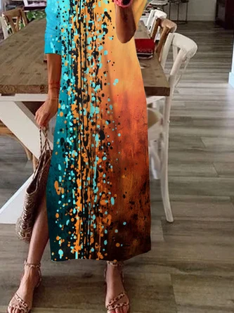 Women Casual Abstract Autumn Loose Jersey Midi H-Line Regular Medium Elasticity Dress 3 Women Casual Abstract Autumn Loose Jersey Midi H-Line Regular Medium Elasticity Dress - Image 3