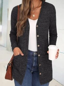 Pocket Stitching Casual Plain Jersey Kimono