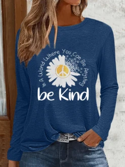 Women'S Daisy Be Kind Text Letters Simple Shirt -Zolucky Sales Store ab0255c0232d1bf1a0a9497c0d4ee51c