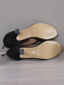 Black Suede Cutout Strap Peep Toe Mid Heel Sandals -Zolucky Sales Store ab44d2e119e0b1c548ee1493d57b1952