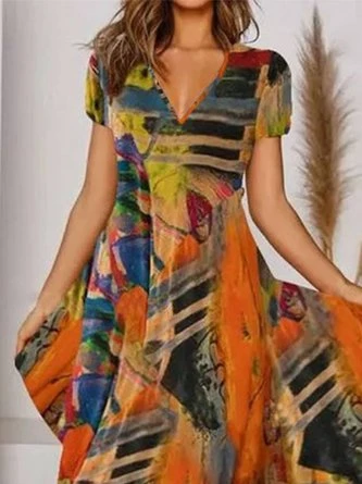 Boho Printed V Neck Floral Weaving Dress 3 Boho Printed V Neck Floral Weaving Dress - Image 3