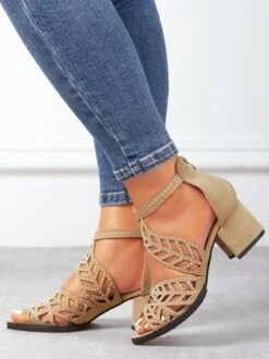 Ladies Elegant Cutout Open Toe Block Heel Sandals -Zolucky Sales Store abd1f27703cd697cb03bcb83142e43b7