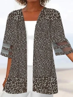 Plus Size Casual Floral Patchwork Striped Mesh Design 3/4 Sleeve Shirt