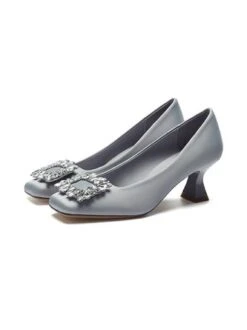 Square Rhinestone Decor Satin Square Toe Spool Heel Pumps 33 Square Rhinestone Decor Satin Square Toe Spool Heel Pumps -Zolucky Sales Store ac976ba11703459d4a3152129e0e4b50