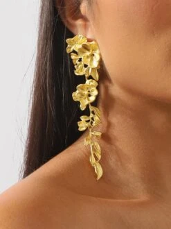 Exquisite Metal Hollow Floral Leaf Tassel Earrings