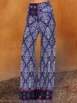 Paisley Shift Printed Cotton-blend Boho Blue Pants