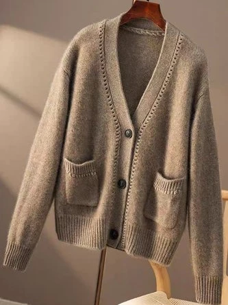 Yarn/Wool Yarn Casual Loose Plain Cardigan 4 Yarn/Wool Yarn Casual Loose Plain Cardigan - Image 4