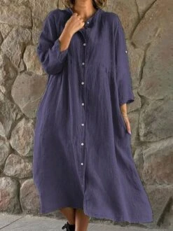 Cotton Casual Loose Plain Dress -Zolucky Sales Store ad6444110207b77ea2964d0adbba2f9d