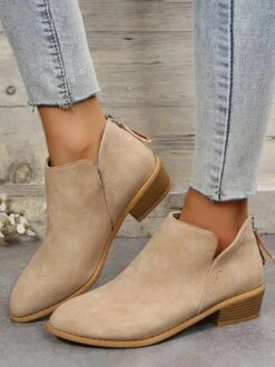 British Style Pointed Toe Casual Back Zip Low Heel Chunky Heel Booties -Zolucky Sales Store ad677985f4aba7a7502a349504a2849f