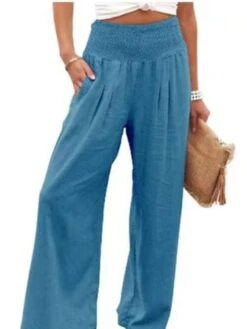 Cotton Casual Plain Scramble Wide Leg Pants With Elastic Band -Zolucky Sales Store adccbb86ecbf9ec431cddc9f002a8ea6