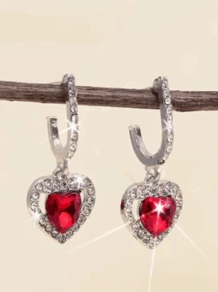 Heart/Cordate Love Filled Diamond Valentine's Day Dangle Earrings