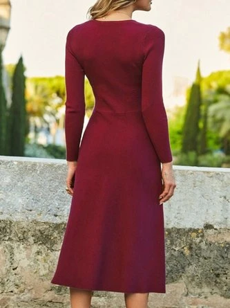 Plain Long Sleeve V Neck Casual Dress 2 Plain Long Sleeve V Neck Casual Dress - Image 2