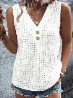 Plus Size Casual V Neck Plain Loose Tank Top