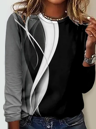 Women's Black White Abstract Print Casual Crew Neck Christmas Shirt 1 Women's Black White Abstract Print Casual Crew Neck Christmas Shirt