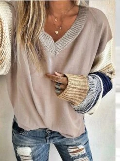 Casual Spring V Neck Mid-weight High Elasticity Sports Casual Long Sleeve Sweater For Women