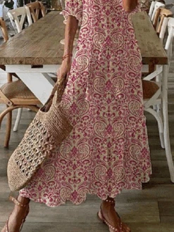 V Neck Loosen Tribal Floral Boho Dress -Zolucky Sales Store aed755b7edd1b32c7f3a317d06339c40