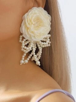 Elegant Flower Imitation Pearl Bowknot Party And Wedding Dangle Earrings
