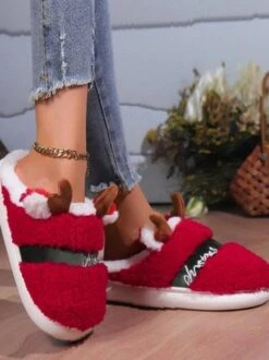 Christmas Letters Embroidery Color Block Fluffy Toe-covered Slippers -Zolucky Sales Store b059b646e8a8076301ad3985e3df8505