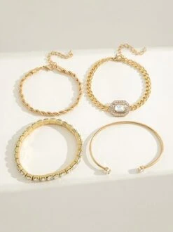 4pcs/set Rhinestone Metal Chain Bracelets Sets -Zolucky Sales Store b073fa5edee0af9a5e39180cc5c3b310
