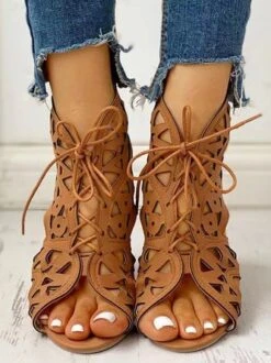 Resort Cutout Lace-Up Sandal Boots -Zolucky Sales Store b092792b5472e0d80d440a85336a6997