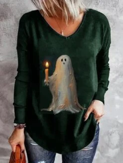 Plus Size Casual Halloween Little Ghost Loose V Neck Long Sleeve T-Shirt 8 Plus Size Casual Halloween Little Ghost Loose V Neck Long Sleeve T-Shirt -Zolucky Sales Store b0d9d37f193570fb0d14b56db6ec93ce