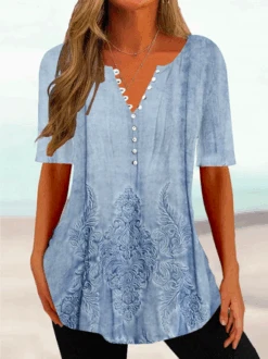 Ethnic Casual Loose Notched Shirt