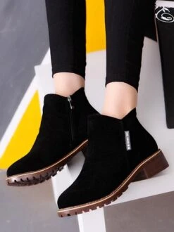 British Style Round Toe Comfortable Zip Low Heel Booties -Zolucky Sales Store b11c48ebefd185f314b8e675c447b9a4