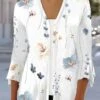 Casual Floral Printed Loose 3/4 Sleeve Kimono With Buttons