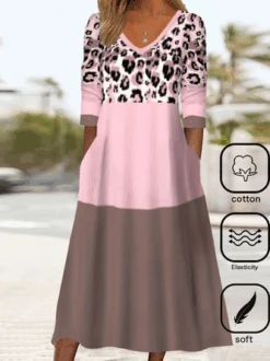 Pocket Stitching Cotton Casual Contrast Stitching Dress