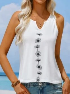 Casual Regular Fit Notched Floral Tank Top -Zolucky Sales Store b379a93a1eb9696a5d5da1e6e3e4e46a