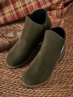 British Style Round Toe Comfortable Zip Low Heel Booties -Zolucky Sales Store b39f293fde2d3cf8b027504ec5d72e50