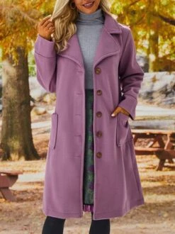 Solid Long Sleeve Cotton-Blend Overcoat