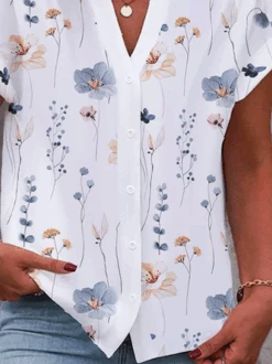 Plus Size Floral Casual Notched Blouse -Zolucky Sales Store b42b3a5dc5008d1018d34a36270faa77