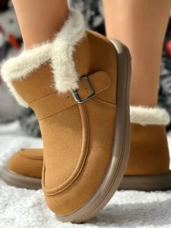 Wedge Heel Plain Cotton-Padded Boots