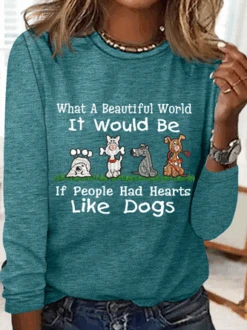 Women's Love Dogs Cotton-Blend Casual Long Sleeve Shirt