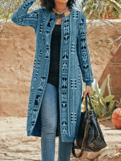 Geometric Vintage Autumn Polyester Micro-Elasticity Loose Best Sell Long Sleeve H-Line Overcoat For Women -Zolucky Sales Store b516420e9ed8abdfdd0ba103f8a6d14a