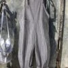 Vintage Black Gray Linen Stripes Pants Romper Jumpsuits