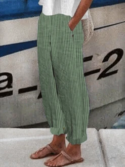 Striped Buttoned Women Classical Geometry Casual Turnip Long Pants -Zolucky Sales Store b57690c28a6811080f6b60e46e3900a5