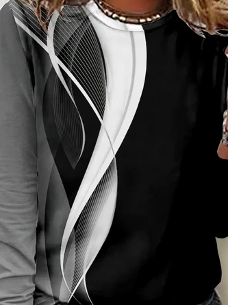 Women's Black White Abstract Print Casual Crew Neck Christmas Shirt 3 Women's Black White Abstract Print Casual Crew Neck Christmas Shirt - Image 3