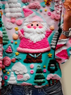 Plus Size Christmas Santa Claus 3D Printing Crew Neck Buttoned Loose Casual Long Sleeve T-Shirt -Zolucky Sales Store b6051d5b971fd0ae4baf8bfcff428593