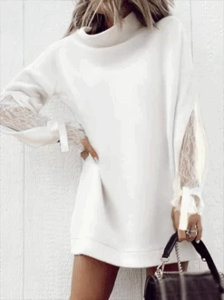 Lace Loose Crew Neck Party Dress