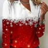 Christmas Buckle Asymmetrical Collar Design Holiday Jersey Casual H-Line Long Sleeve T-Shirt