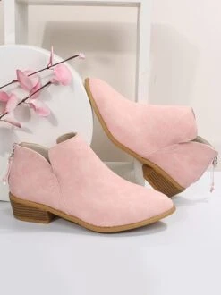 British Style Pointed Toe Casual Back Zip Low Heel Chunky Heel Booties -Zolucky Sales Store b6e24a63dbba01ac928eadb563b5935d
