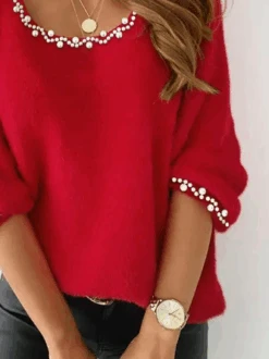 Christmas Beaded Winter Heavyweight Plain Crew Neck Casual H-Line Loose Sweater -Zolucky Sales Store b6f0021b5fd40fd559dab659ad7b201a