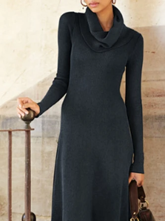 Casual Plain Loose Long Sleeve Dress 2 Casual Plain Loose Long Sleeve Dress - Image 2